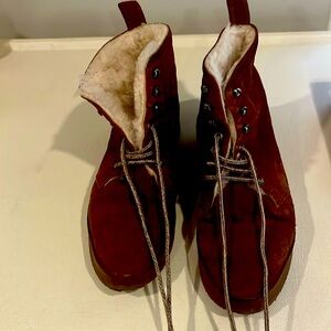 Jenni Kayne gently used cognac suede with shearling lining ankle boots.